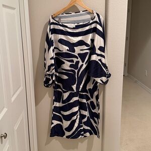 Navy and White Abstract Patterned Pants and Top